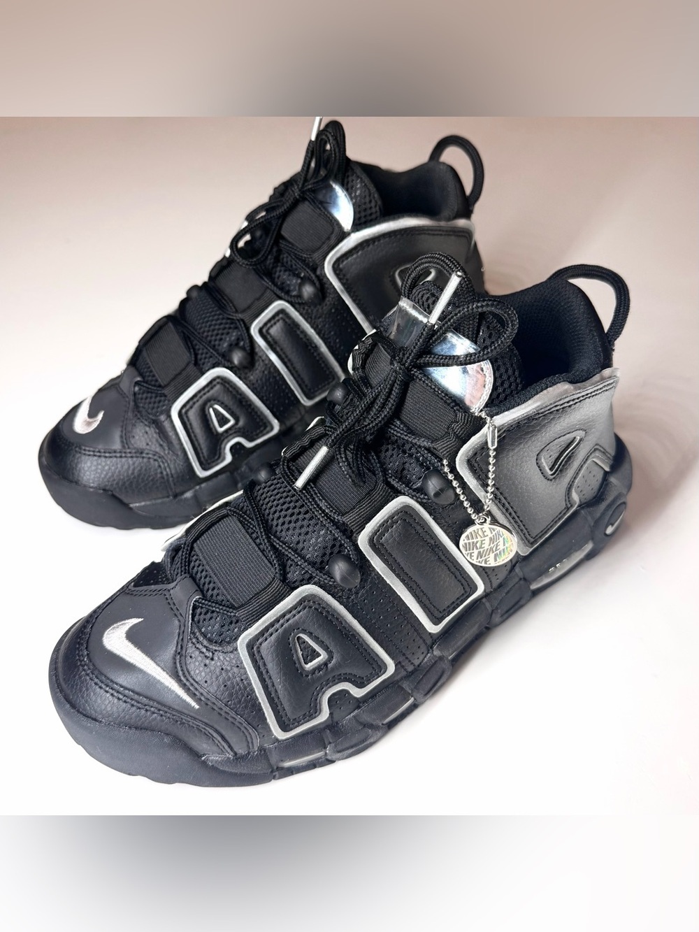 Nike Air Women’s More Uptempo Black Metallic Silver' DQ0839-001 Shoes Size- 9